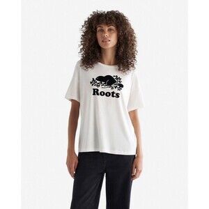 Roots Women's XS White Organic Cotton Short Sleeve Crew Neck Logo T Shirt